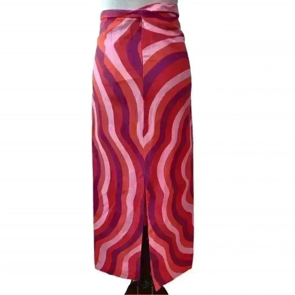 NWT ZARA LINEN COTTON BLOGGER FAVORITE 70s groovy print floral skirt XS